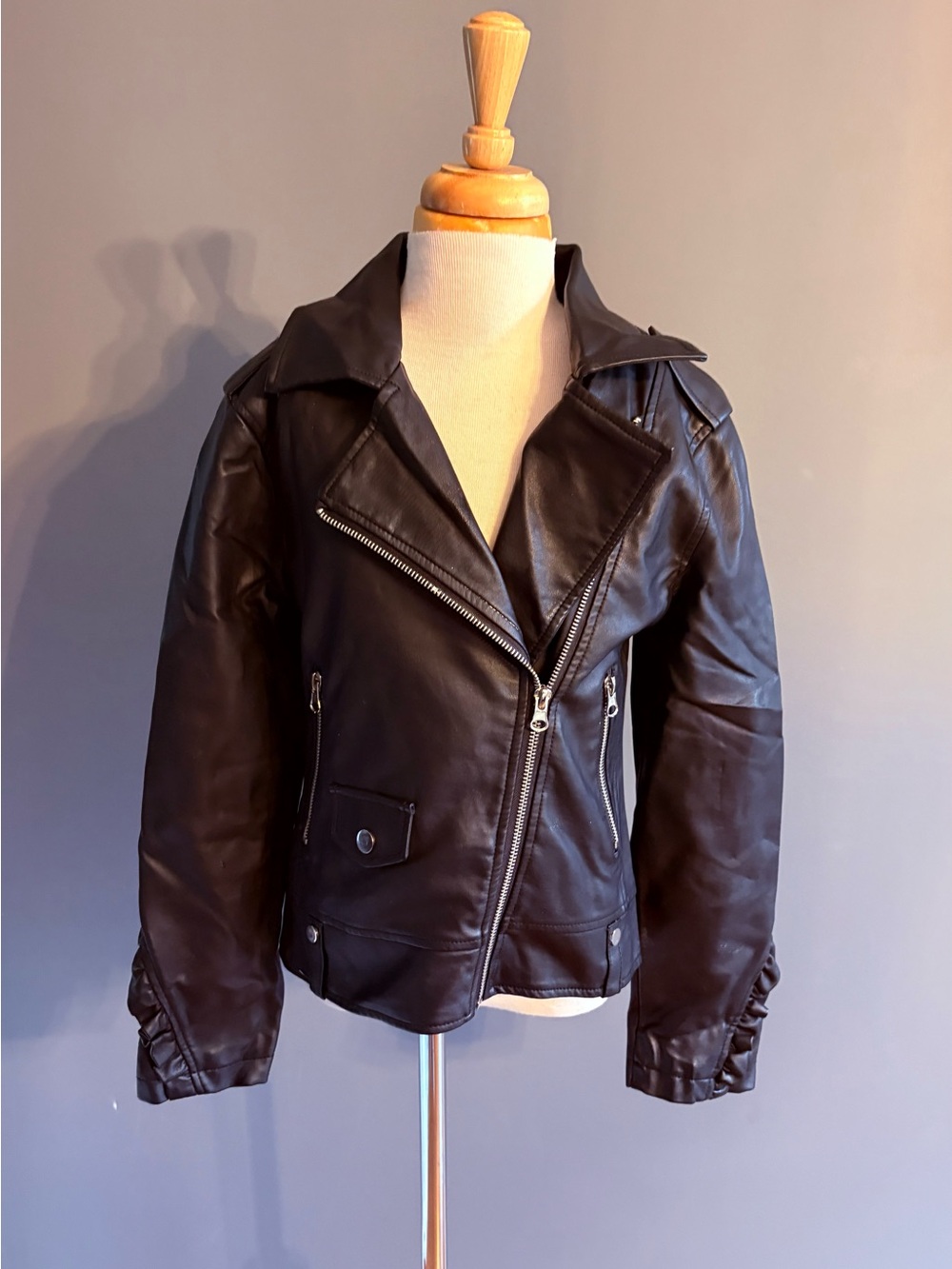 C&C California Black Faux Leather Moto Jacket for Kids